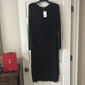 Elegant Black Long Sheer Sleeve Dress L NWT